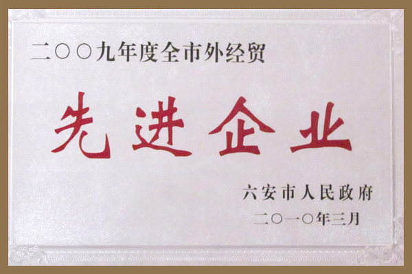 六安市政府授予集團全市外經(jīng)貿(mào)先進企業(yè)榮譽稱號。